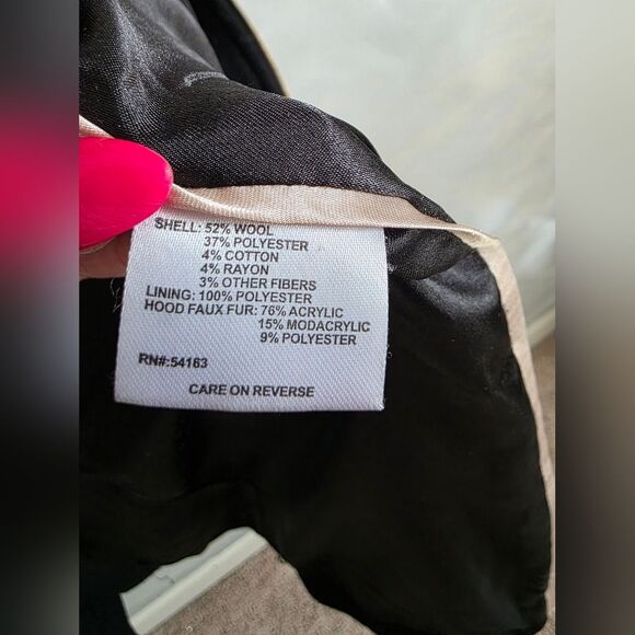 Calvin Klein Wool Blend Detachable Fur Hood Zip Coat Parka Black Gold Sz XL - Picture 14 of 16